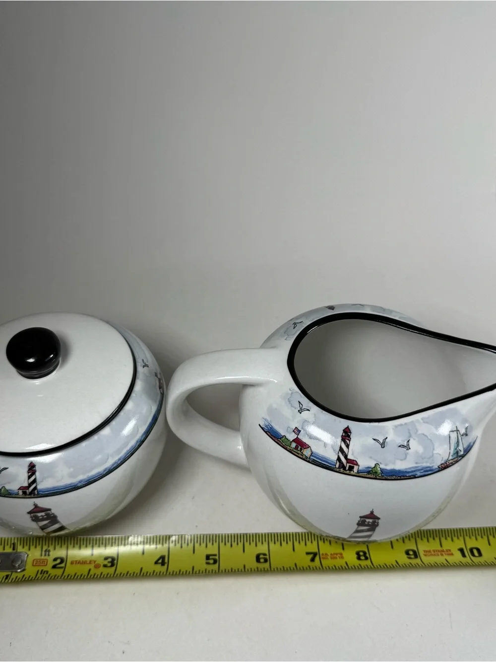 Totally Today Coastal Lighthouse Cream And Sugar Stoneware Pieces 4